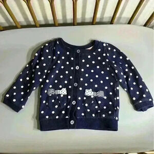 Baby girl h&m polka dot navy white bow pocket cardigan size 6/9 months no flaws